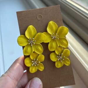 Yellow Floral Statement Earrings Layered Petals Boutique